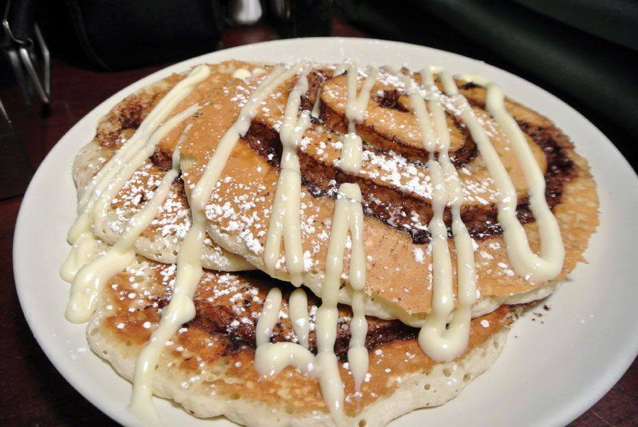 Cinnamon roll pancakes for breakfast at Bayside American Cafe in Portland, Maine
