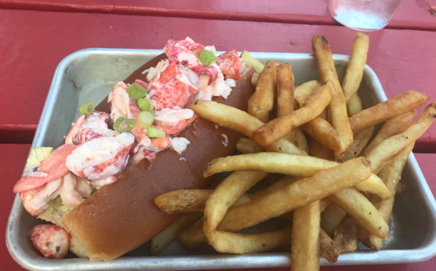 Lobster roll with fries in Bar Harbor, Maine