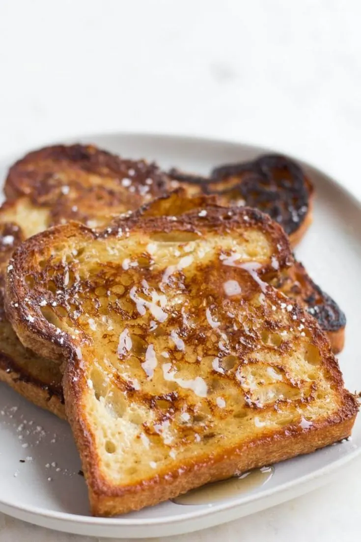 A close-up plate of the delicious classic vegan french toast recipe.
