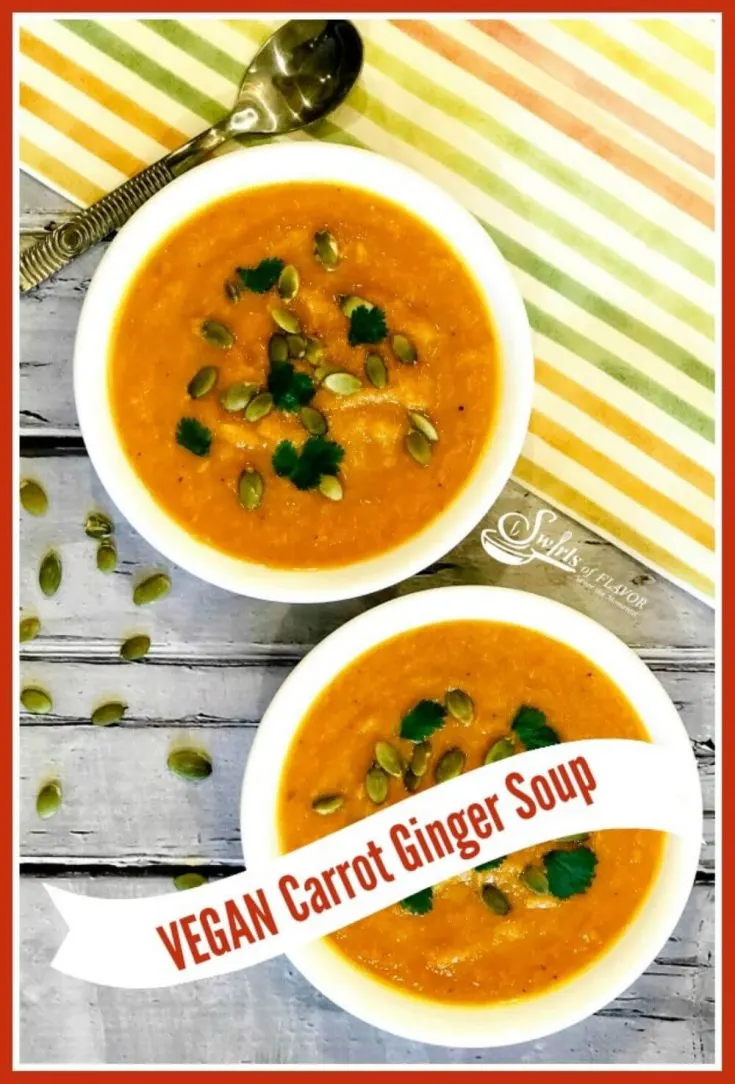 Two small bowls of slow cooker ginger carrot soup.